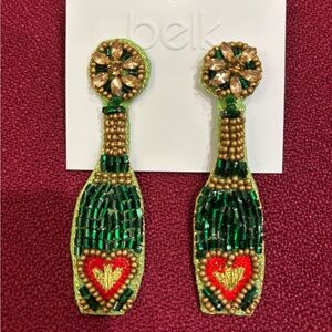 Hand Beaded New Year’s Eve Champagne Earrings From Belk. 3” Total Length. New!